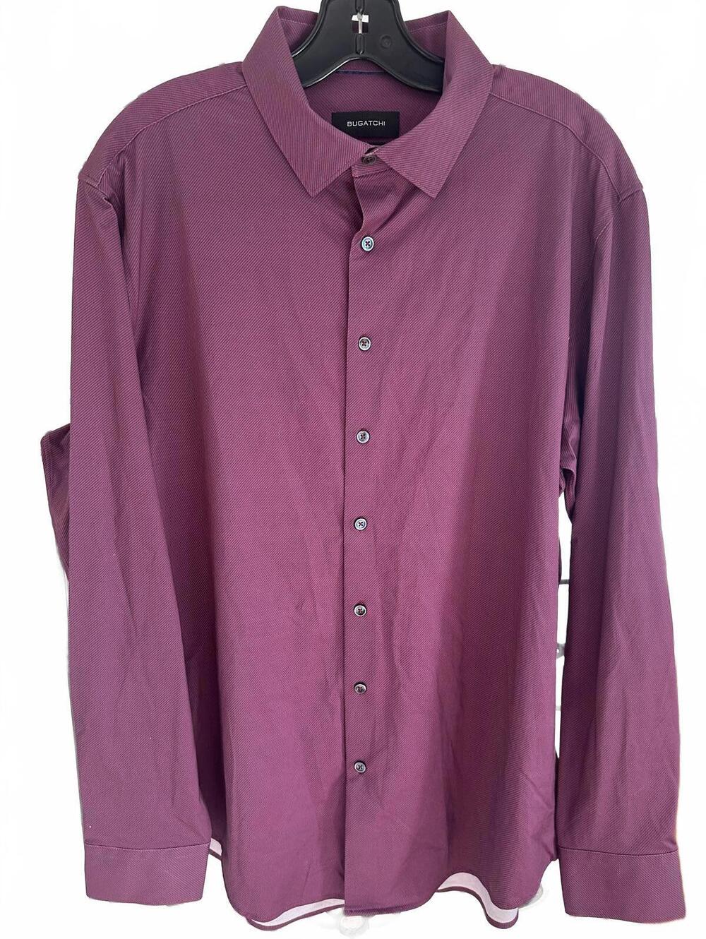 Bugatchi Men's 8 Way Stretch Button Down Shirt Stripped Navy/Burgundy - XL